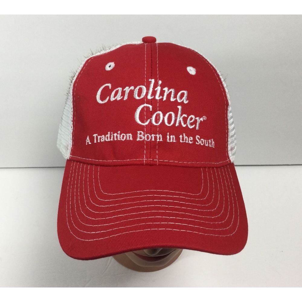 Carolina Cooker BBQ Hat Red White Meshback SnapBack Baseball Cap Barbecue